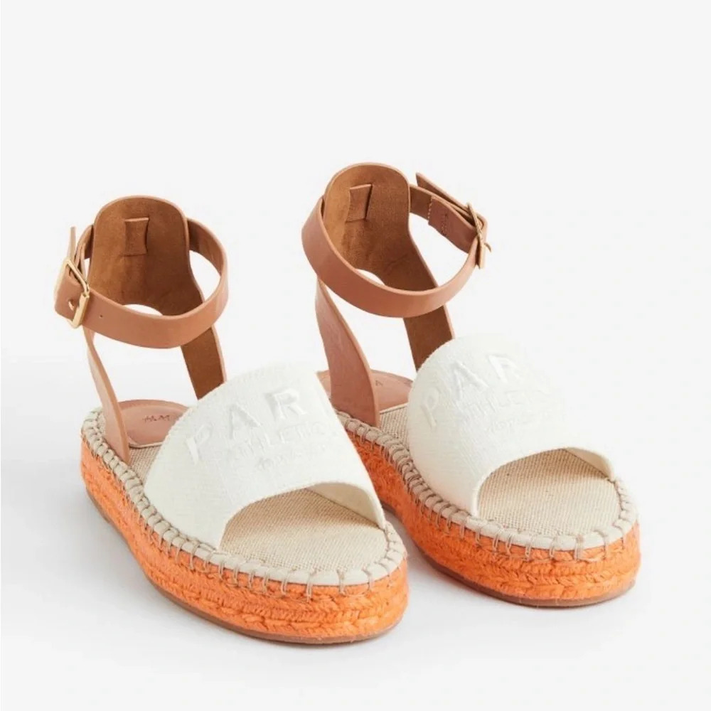 H&M Paris theme orange  and white espadrille‎ sandals 38